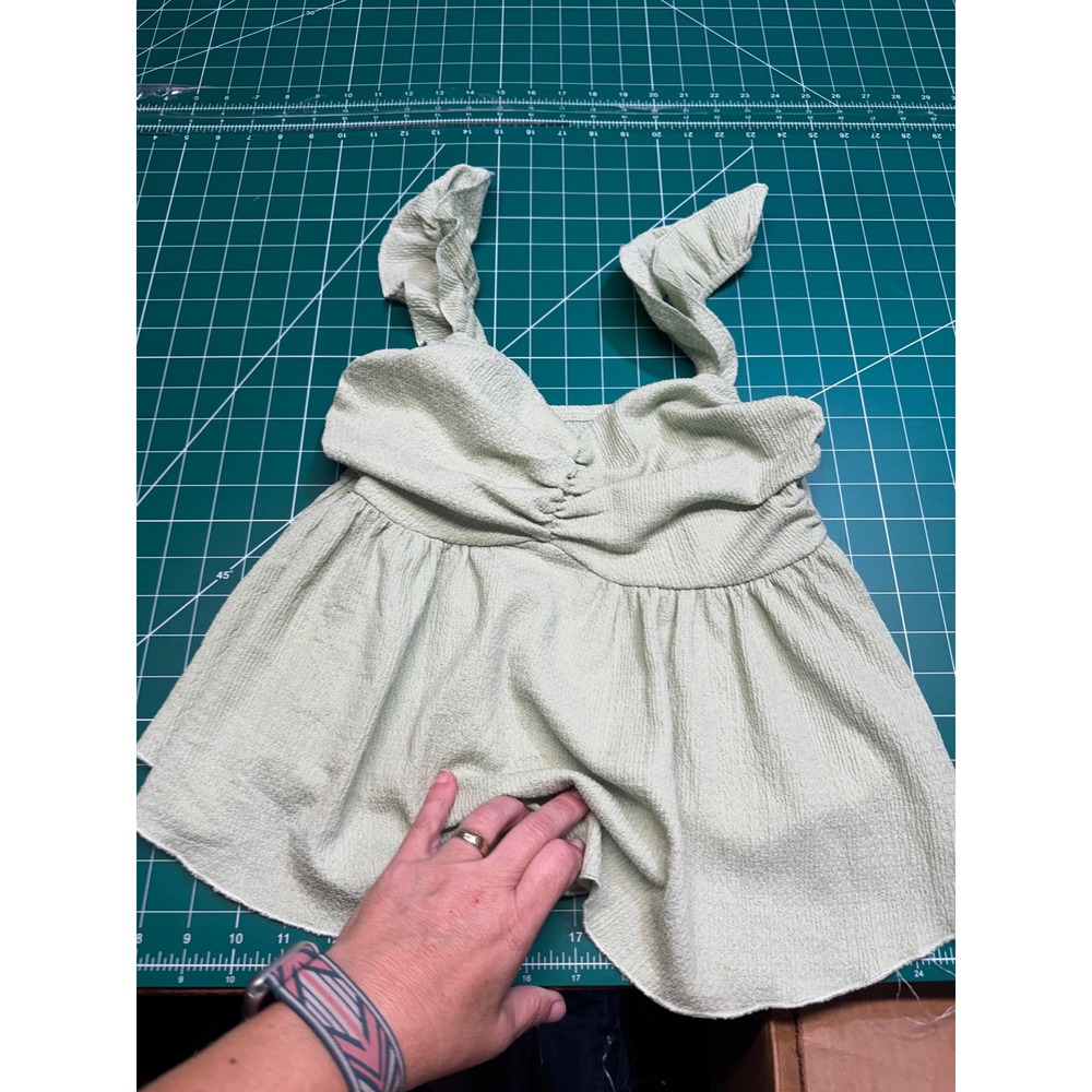 Lyaner Sage Green Ruffle Strap Ruched Sweetheart Babydoll Top Small